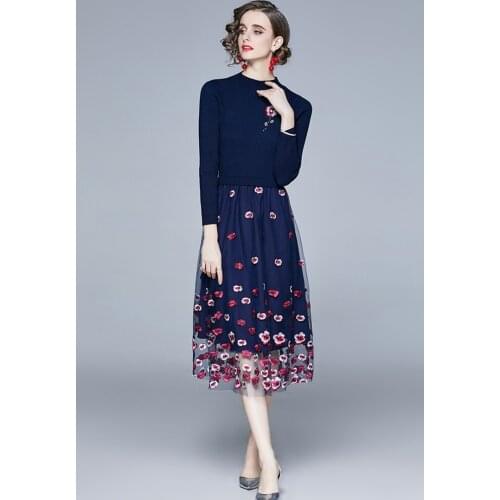 ZUOMAN Women Spring & Autumn Elegant Embroidery Dress Festa High Quality Long Mesh Party Robe Femme Vintage Designer Vestidos