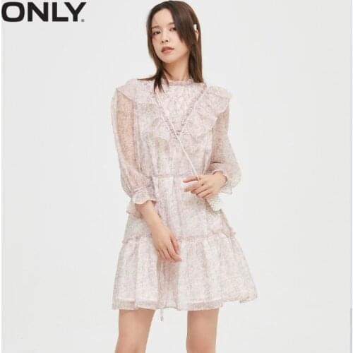 ONLY2021 autumn new fashion sweet floral lotus leaf waist slimming dress women | 121307069