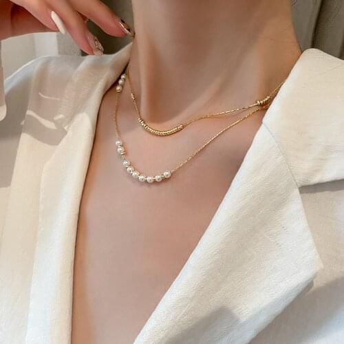 2021 New Fashion Sweet Fresh Double Pendant Necklaces Contracted Trend Pearl Temperament Senior Women Necklace Jewelry