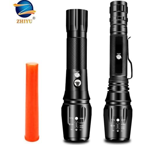 ZHIYU Rechargeable Tactical Flashlight LED torch 18650 4200mAh Battery T6 Waterproof LED Torch with Red light warning function