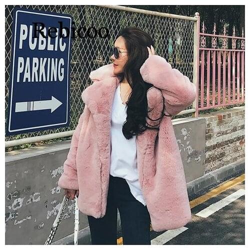 Winter Women Faux Rabbit Fur Coat Luxury Fur Coat OverCoat Thick Warm Female Plush Coats