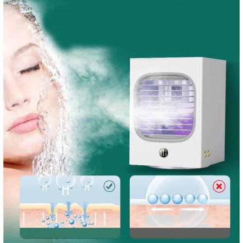 2021 New Automatic Head Shaking Rechargeable 3 Speed Air Conditioner Humidifier Purifier Spay Cooler Fan With Disinfection Light