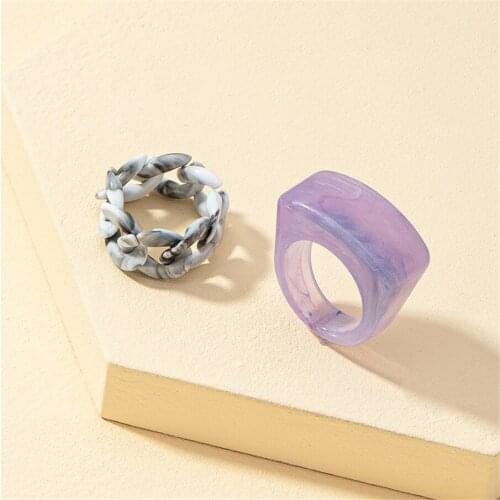 2021 New Transparent Resin Acrylic Rhinestone Colourful Geometric Square Round Rings Set for Women Jewelry Party Gift