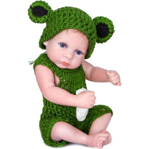 26cm Mini Lifelike Baby Girl Blue Eyes Green Pajamas Soft Vinyl Silicone Toddler Babies Accompany Toy