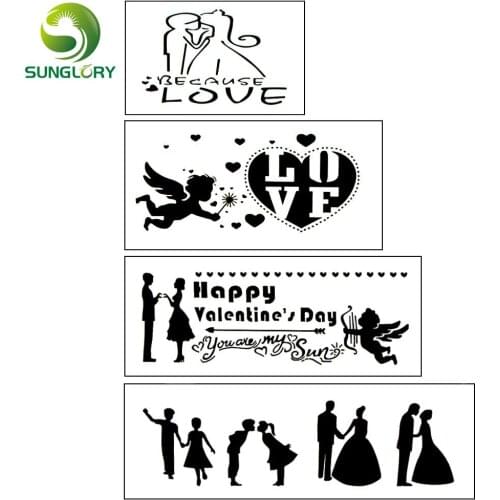 Happy Valentines Day Fondant Decorating 4PCS Love Cake Stencil Wedding Decoration Cupcake Template Mold Baking Tools For Cakes