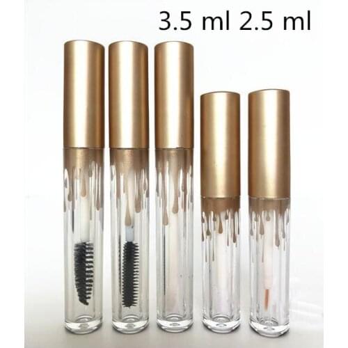 50 pcs Free Shipping 2.5 ml 3.5 ml Golden lip gloss mascara Eyeliner Empty Bottle Handmade packaging materials container