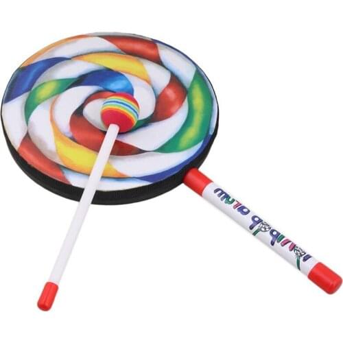 7.9 inch Lolli Shape Drum With Rainbow Color Mallet Music Rhythm Instruments Kids Baby Children Playing Toy Pack Of 10
