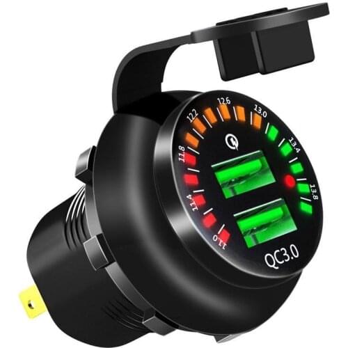 Car Charger Waterproof Usb Outlet Fast Charge With Led Voltmeter On Off Switch Power Cable For Car