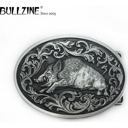 Bullzine zinc alloy retro western wild boar belt buckle cowboy jeans gift belt buckle FP-03716-1 pewter finish drop shipping