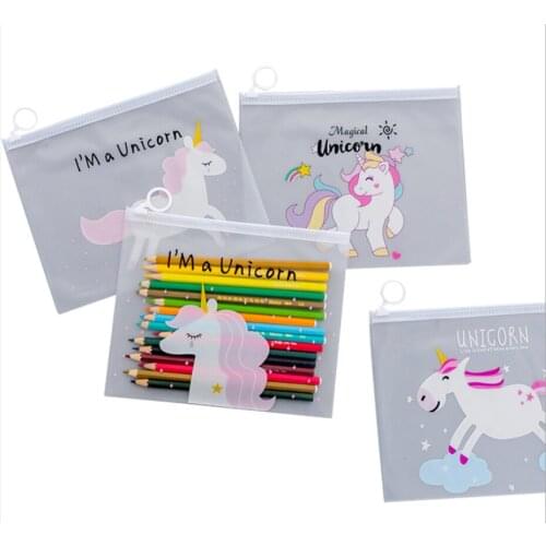 A5 Cute Unicorn Pencil Case PVC transparent Document Bag Multifunction girl Cosmetic Storage Bag student stationery friend gift