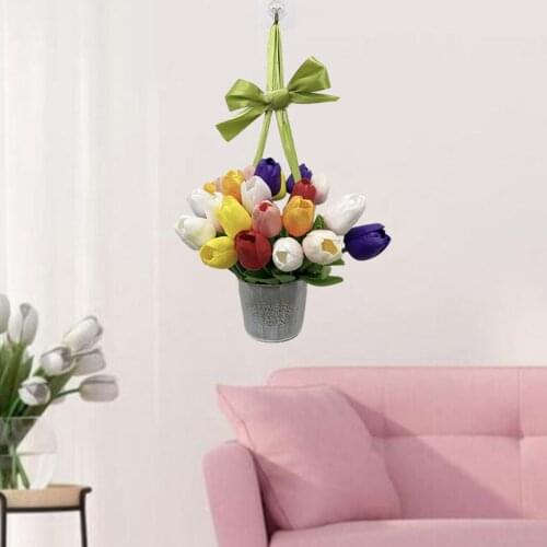 Bucket Flower Wreath Handmade Pink Floral Artificial Spring Garland Wreath Home Decor, Shop Window Decorative Wreaths