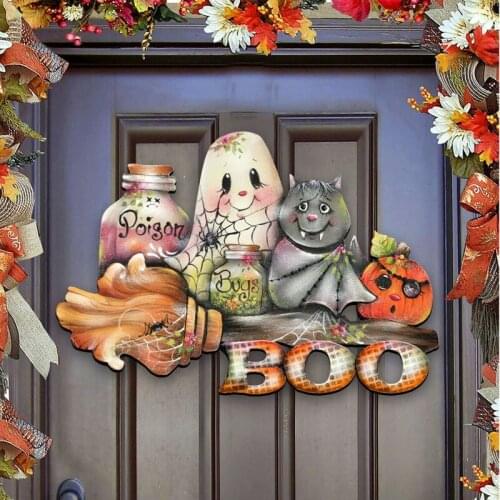 Halloween Wooden Hanging Ornaments Halloween Pendant BOO Pumpkin Models for Holiday Party Home Wall Window Door Garden Decors
