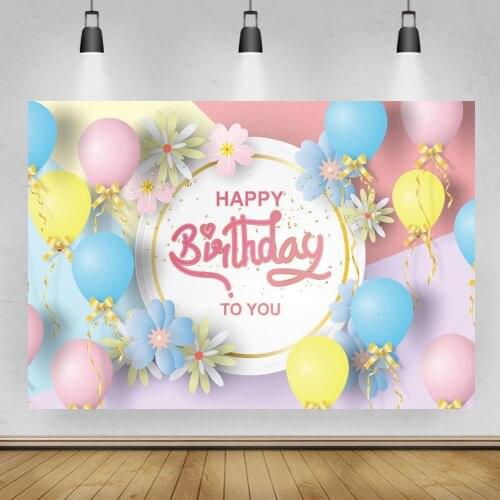 Light Pink Blue Girl Princess Birthday Backdrop Party Decor Balloons Ribbon Flowers Cake Table Celebrate Photography Background