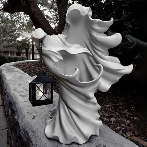 Halloween Ghost Holding Lantern Statue Creative Ghost Statue Indoor Outdoor Garden Yard Tabletop Statue for Decor Party