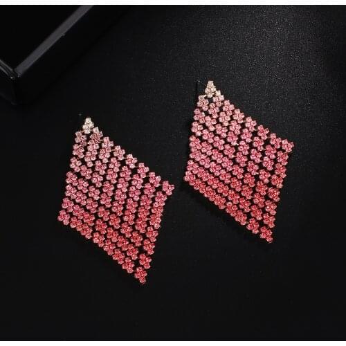 Fashion Long Tassel Earring for Women Gradient pink Rhinestone Drop Dangle Earrings Elegant Weddings Bride Jewelry Gifts E774