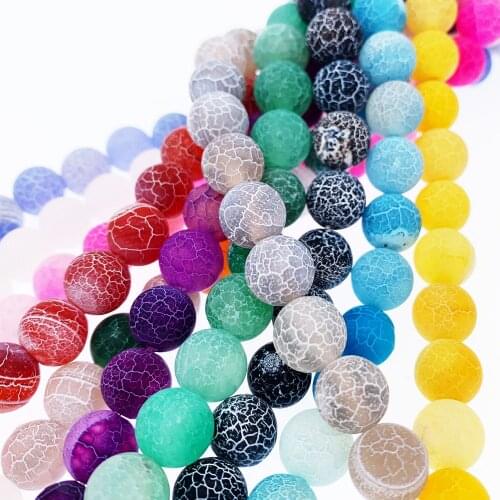 Natural Stone Frost Cracked Fire Dragon Veins Agates Beads 4mm 6mm 8mm 10mm Round Loose Beads for Jewelry Making DIY Bracelet