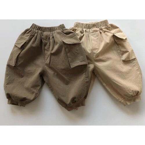 2021 New Spring Korean Style Baby Boys Cargo Pants Pockets Casual Toddlers Kids Chic Trousers