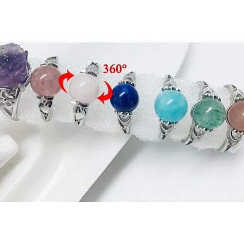 Funky Rotatable Natural Stone Open Rings for Women Amethysts Agates Pink Quartz Wedding Rings Adjustable Jewelry Gift Wholesale