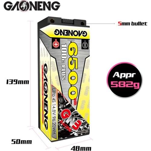 Original GNB 6500mAh 4S 14.8V 100C 5.0mm Bullet Hardcase LiPo Battery XT90/XT60/TPlug for 1:8 1/8 four drive off-road RC Car