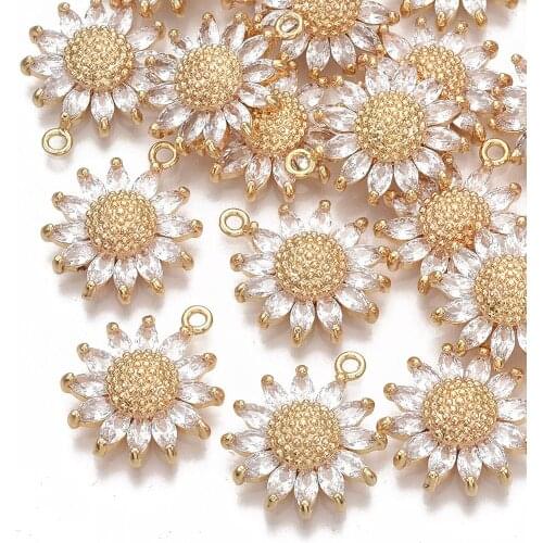 PandaHall 20pc Micro Pave Cubic Zirconia Flower Daisy Charms Pendants for Necklace Bracelet Jewelry Making diy Accessories