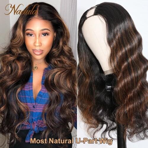 Nadula Body Wave Wig Highlight U PART Human Hair Wigs For Women 12"-24"Ombre Wig Brazilian Body Wave Wig Human Hair for Beginner