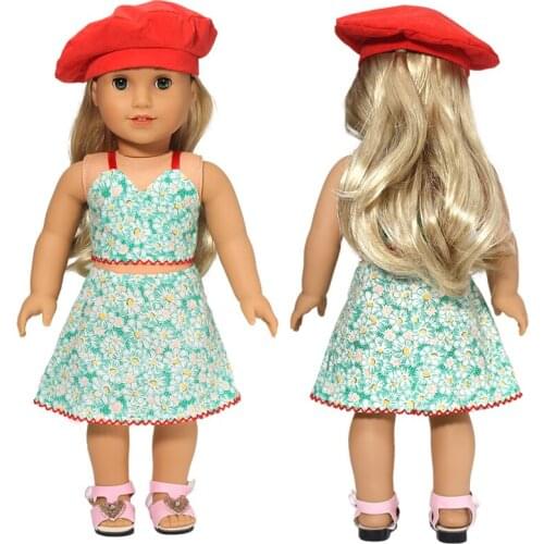 18 Inch Girls Doll Dress Green Flower Skirt Hat Reborn Baby Doll Clothes Children Girl Birthday Gifts
