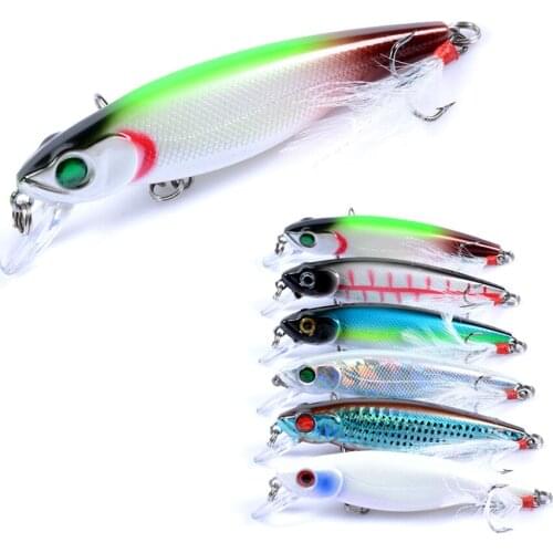 1Pcs Floating Minnow Fishing Lure 8.6cm/9.1g Hard Plastic Artificial Bait with Feather Pesca Jig Wobblers Crankbait Carp Bait