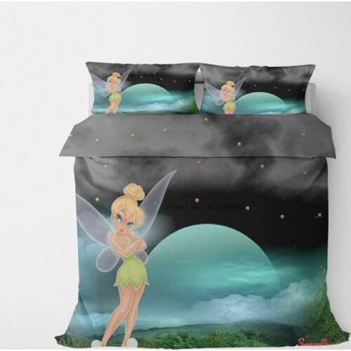 Disney Bedding Lovely Cartoon Flower Fairy Tinker Dang Print Down Quilt Pillowcase Children Bedroom Decoration Home Textile