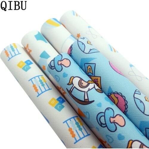 QIBU A4 Faux Leather Fabric Candy Cute Baby Printed Bow Fabric DIY Hair Bow Sheets PU Leather Handbag Material Synthetic Leather