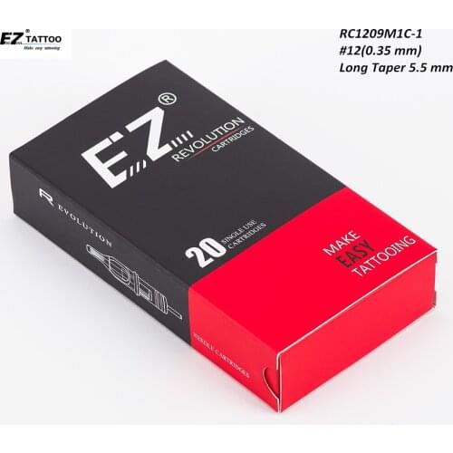RC1209M1C-1 EZ Revolution Cartridge Needles Curved Magnum Tattoo Needles #12 (0.35 mm) Long Taper 5.5 mm 20 pcs/Box