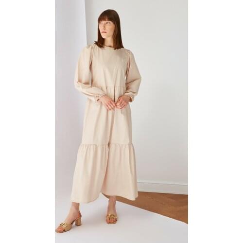 Trendyol Modest Beige Poplin Dress hijab clothing, dress, muslim fashion, 100 cotton, casual, discount