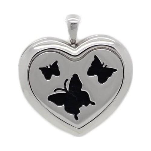 Heart Shape Stainless Steel Butterfly Perfume Lockets Pendant Aroma Essential Oil Diffuser Pendant Locket Necklace