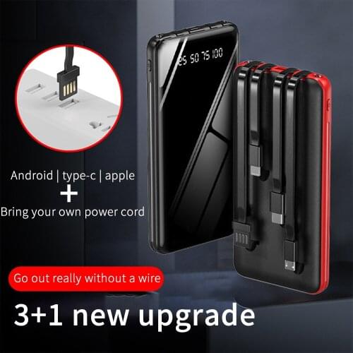 20000mAh Power Bank Full Mirror With 4 Charging Cable Fast Phone Charger External Battery Powerbank Portable Charger 4 Devices