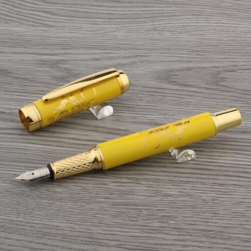 High Quality Metal Fountain Pen Chinese Porcelain Golden Dragon Mediun Nib School Office Writing Supplies