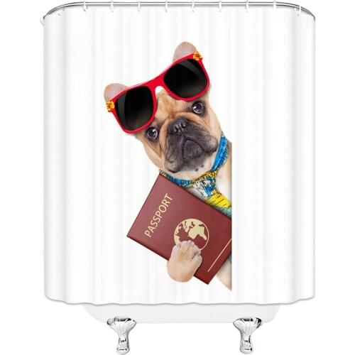 High Quality Beach Cute Funny Dog Printed Fabric Shower Curtains Decor Bath Screen Waterproof Products Bathroom with 12 Hooks
