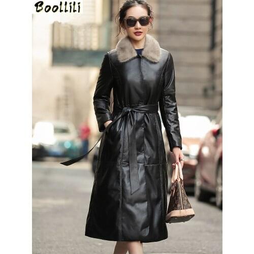 Boollili Real Leather Jacket Winter Coat Women Mink Fur Collar Long Down Jacket Women Genuine Sheepskin Coat Chaqueta Mujer