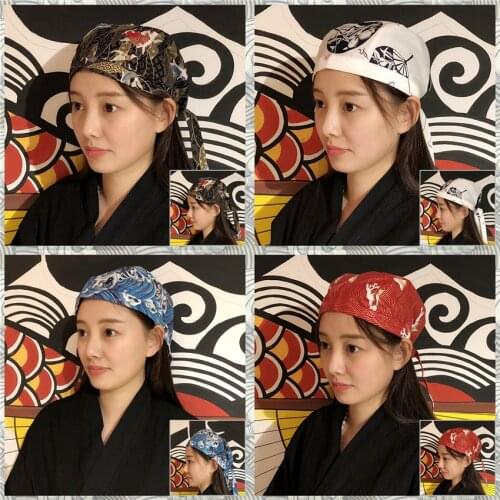 14Color Restaurant Cook Chef Cap Print Sushi Japanese Style Work Wear Uniform Food Service Adjustable Size Pirate Hat