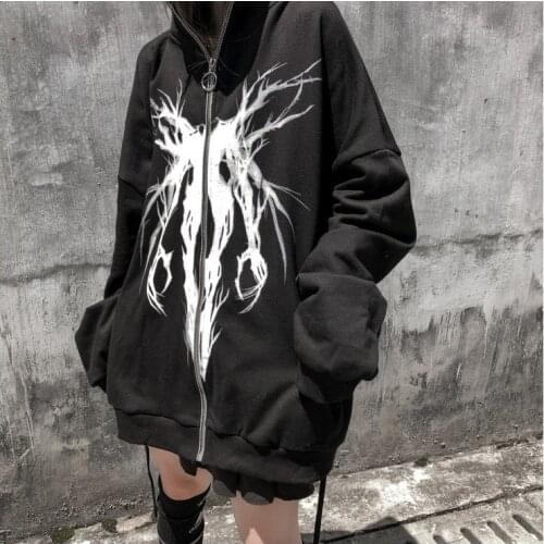 2021 dark wind printed zipper open shirt couple sweater early autumn street casual loose plus size jacket