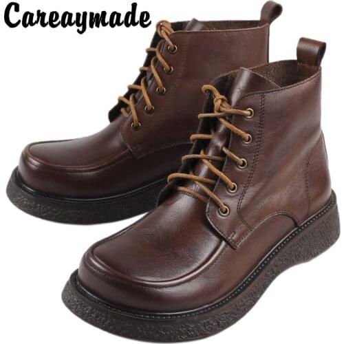 Careaymade-100% Genuine leather womens boots Vintage Martin boots single boots leisure thick bottom short boots big head boots