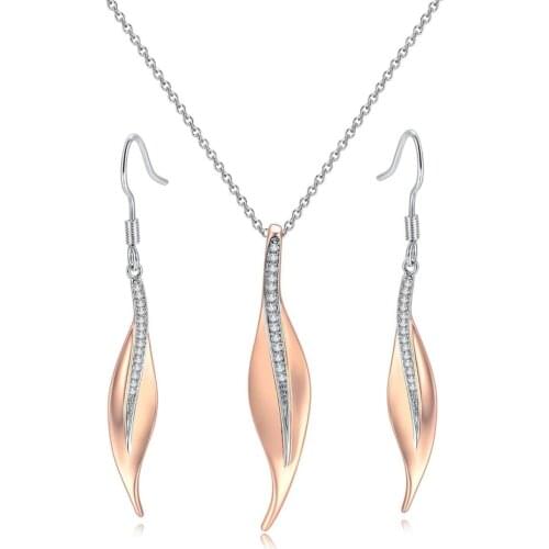 New Leaves Drop Earrings and Pendant Necklace Jewelry set Women Russian Rose Gold Color High Quality No Allergic