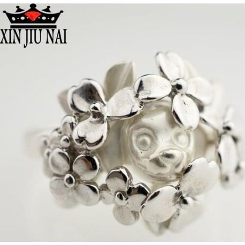 Euramerican Unique Cute Puppy Flower Rings for Women Fashion Simple Floral Dog Ring Silver Color Women Party Jewelry anel