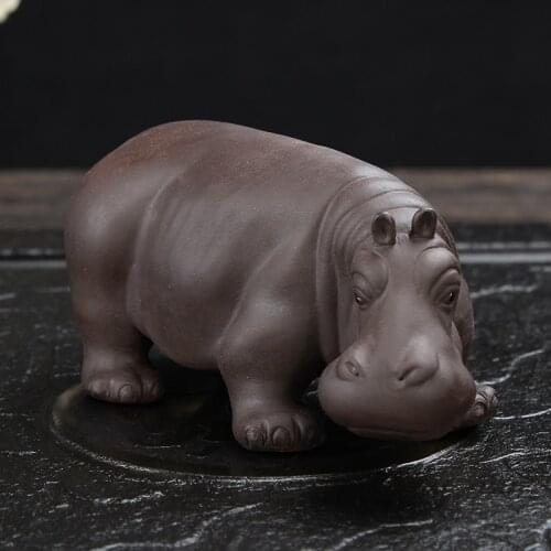 Zisha Hippo Tea Pet Purple Clay Animal Figurines Household Office Tea Accessories Hippopotamus Decoration Toy Free Shipping