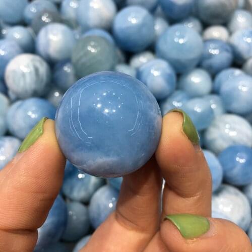 1pcs Natural Stone Blue Aquamarin Stone Round Loose Angelite Smooth Beads 30-35mm