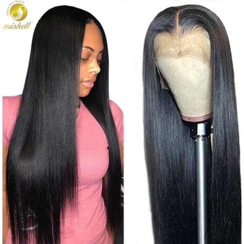 MISHELL 180 250 Density 36 40 Inch Straight Pre-Plucked Glueless Lace Front Human Hair Wigs For Black Women