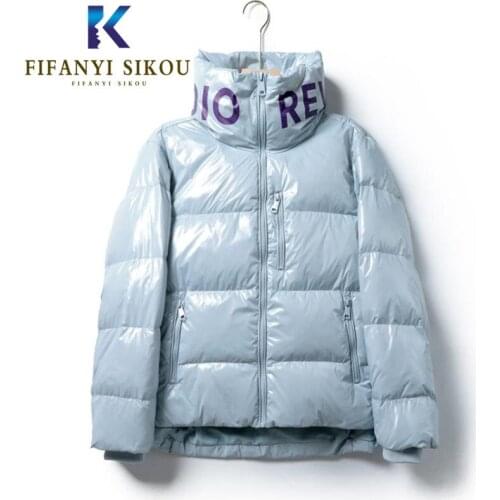 2020 New Women Winter Jacket Fashion Print Stand collar Zipper Down Jackets Thick Warm Parkas Short Coat Lady Loose Outerwear