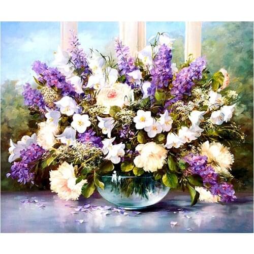 5D DIY Lavender Diamond Painting Full diamond floral vase New Sticking Drill Cross Embroidery 5D simple Home Decoration
