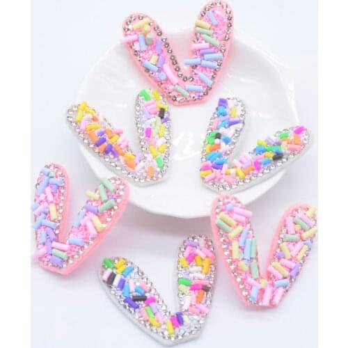 20Pcs 40*35mm Padded Shaker Clay Rhinestone Animal Ears Applique for Clothes Hat Shoes Headwear Hair Clips Bow Decor Accessories