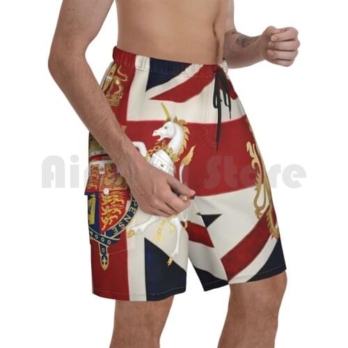 Union Jack With Windsor Insignia Beach Shorts Men Beach Pants Swimwear Union Jack With Windsor Insignia