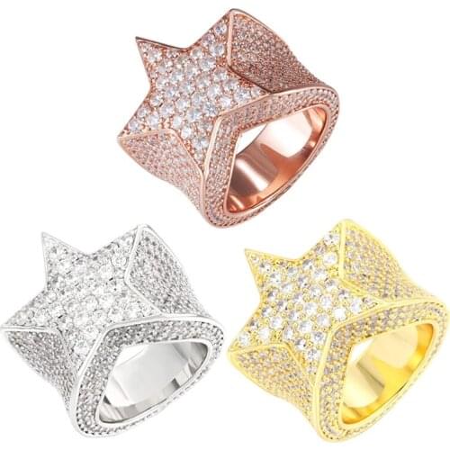 White Rhinestone Ring Zircon Star Engagement Ring for Men Women Wedding Party Jewelry Gifts