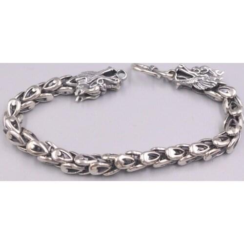 Real 925 Silver Bracelet For Man Personality Double Dragon Head Domineering Males Bracelet Link 8.46''L